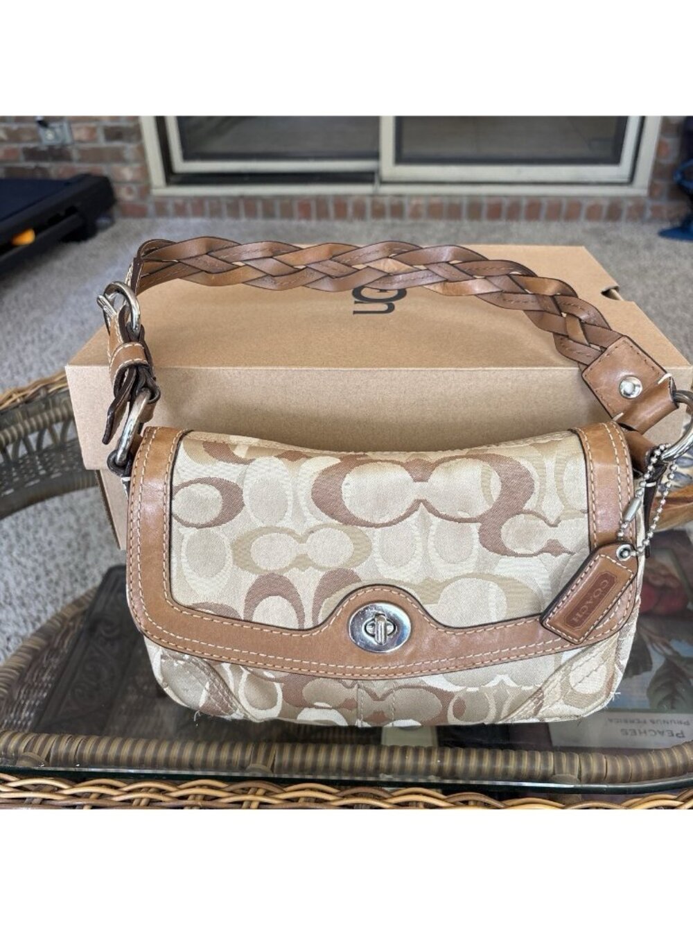 y2k coach bag Beige Chelsea Signature Flap Shoulder Bag 10992